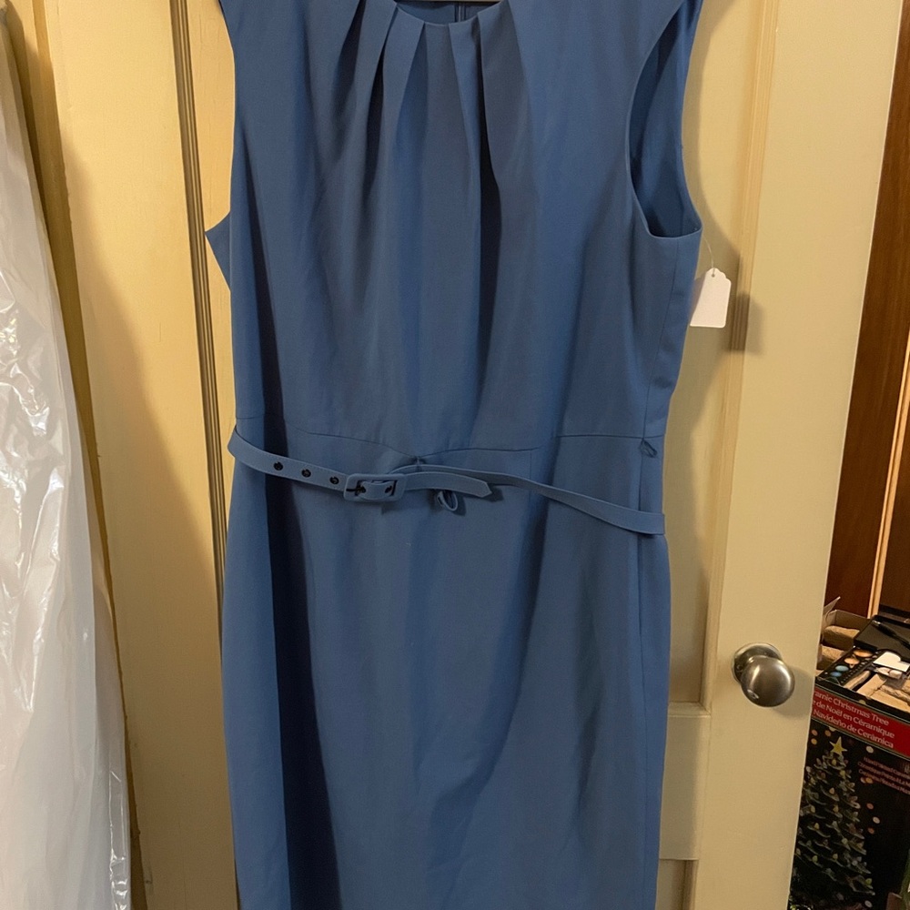 Nine West Gray Blue Sleeveless Sheath Midi Dress